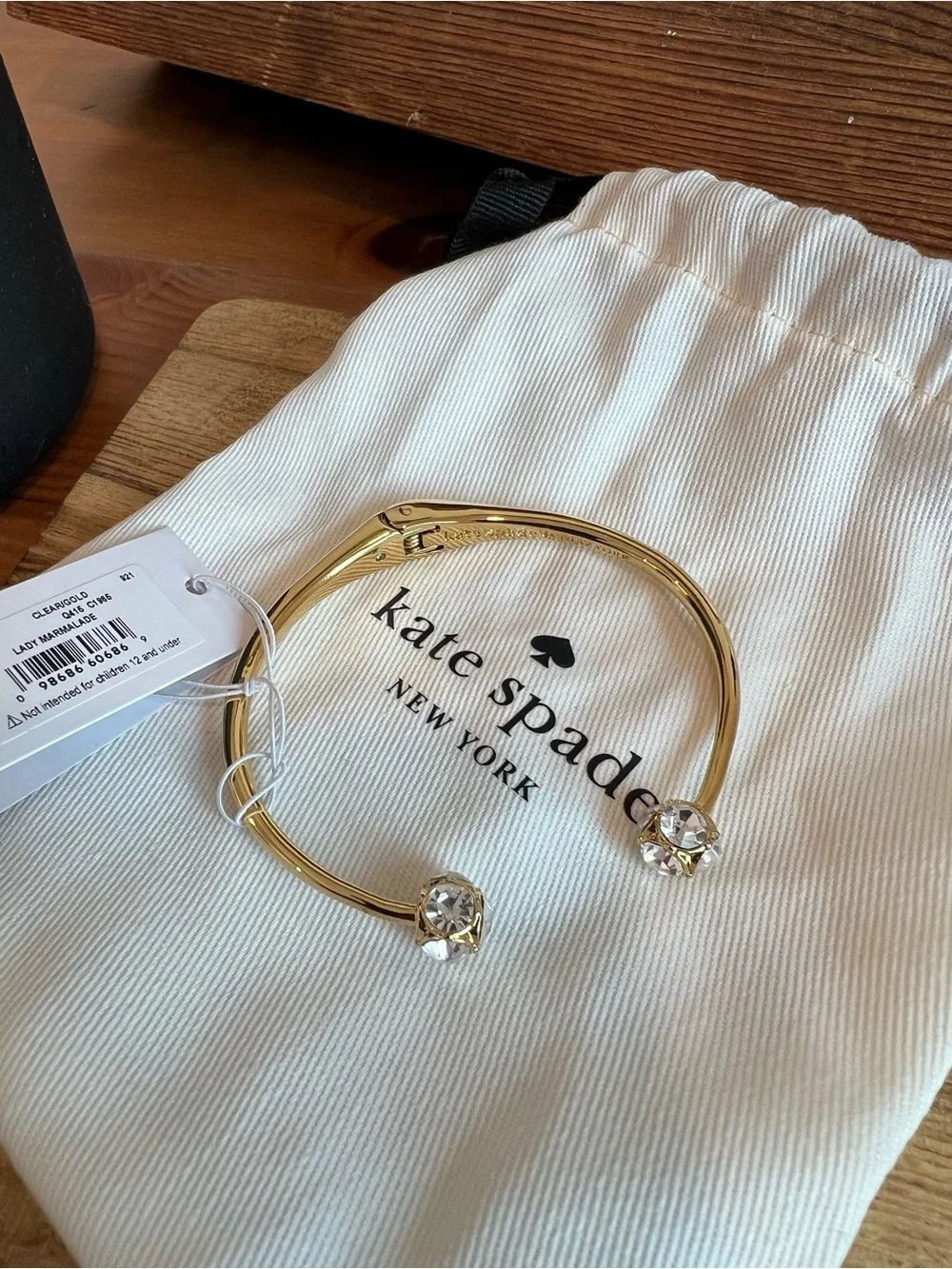 kate spade gold-tone cuff bracelet with crystal ends - Picture 3 of 3
